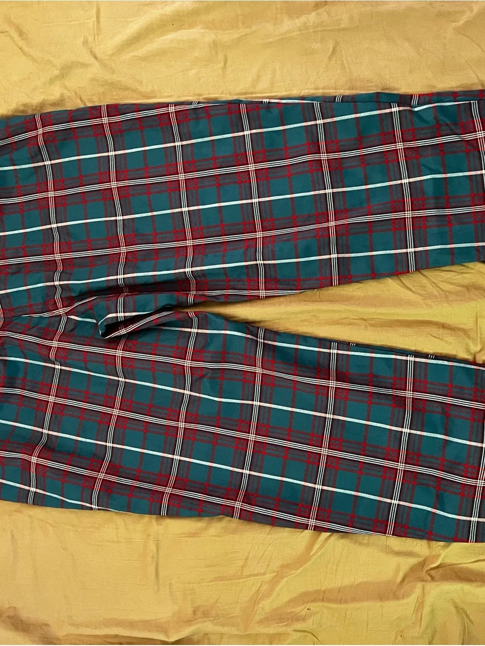 Collectif Teal and Red Plaid Trousers with Matching Belt